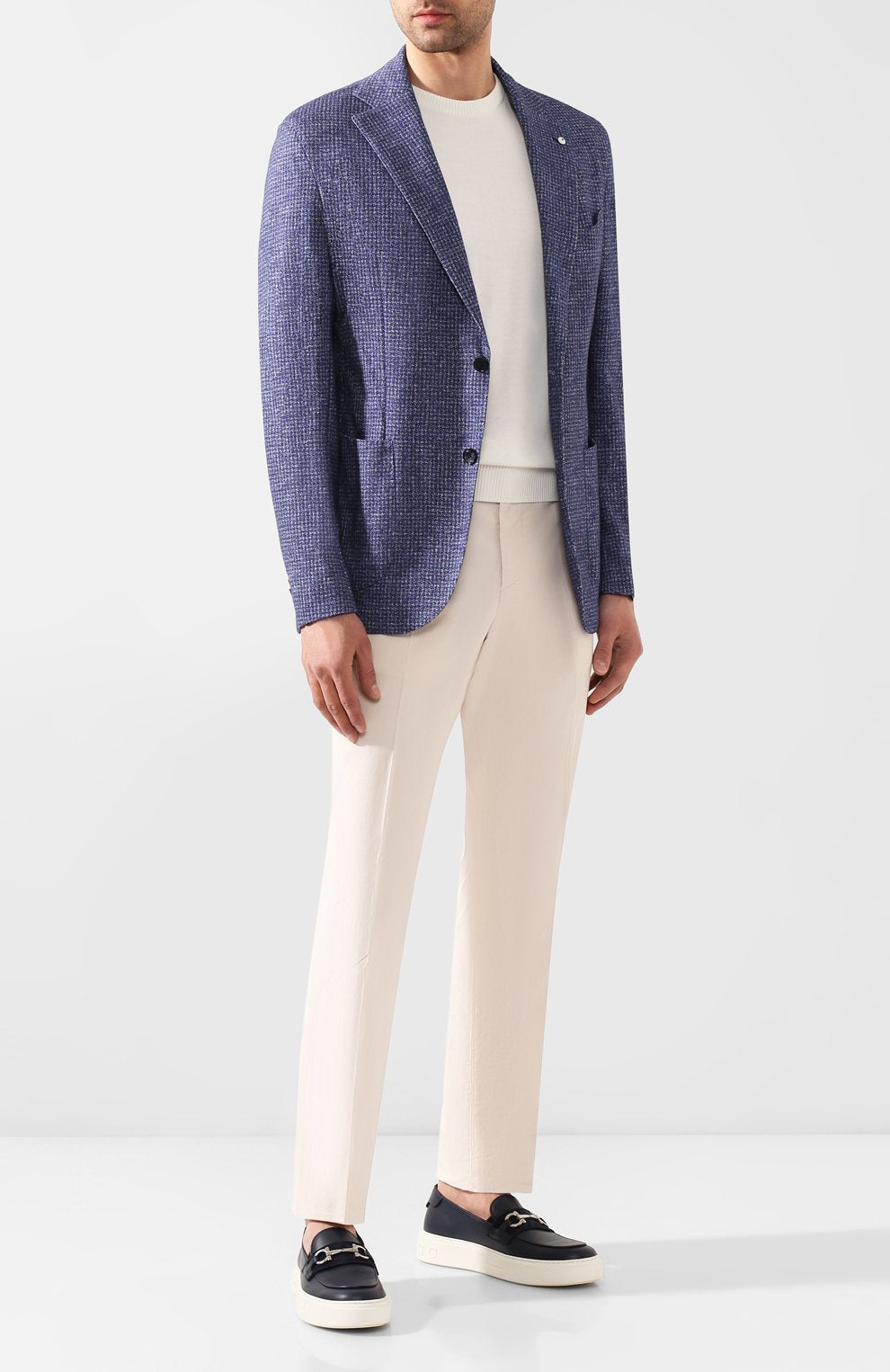 Blue Houndstooth Cotton Unconstructed Contemporary Fit Sport Coat L.B.M 1911 - Boutique Jacques Last Call