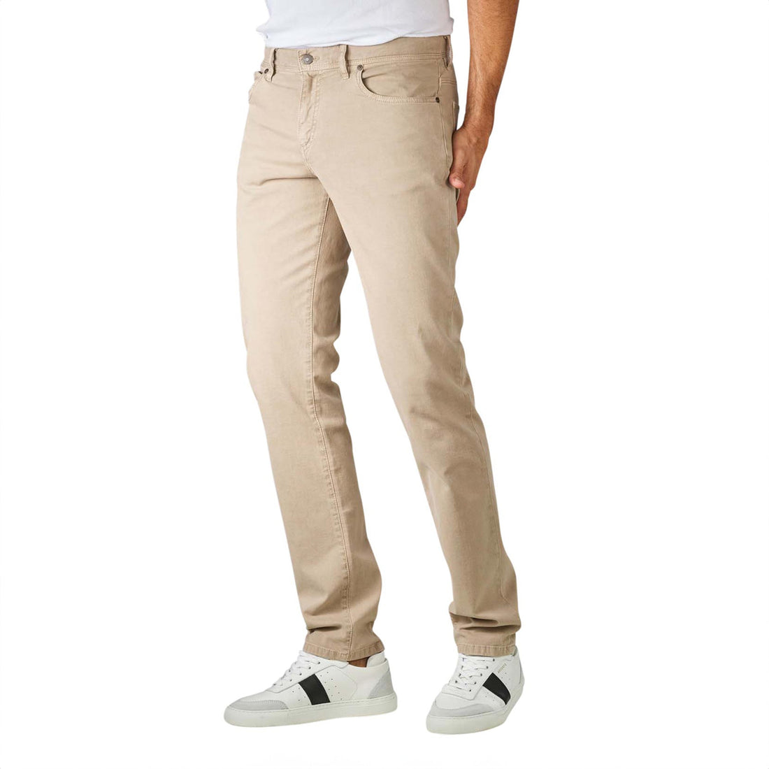Beige Pipe Regular Fit Cotton Twill Pants - ALBERTO