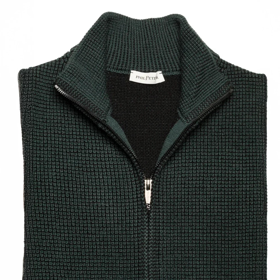 Forest Green Merino Wool Full-Zip Sweater - Phil Petter - Boutique Jacques Last Call