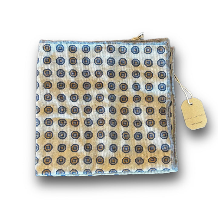 Off-White Medallion Geometric Print Wool-Cotton Reversible Hankie - Paolo Albizzati