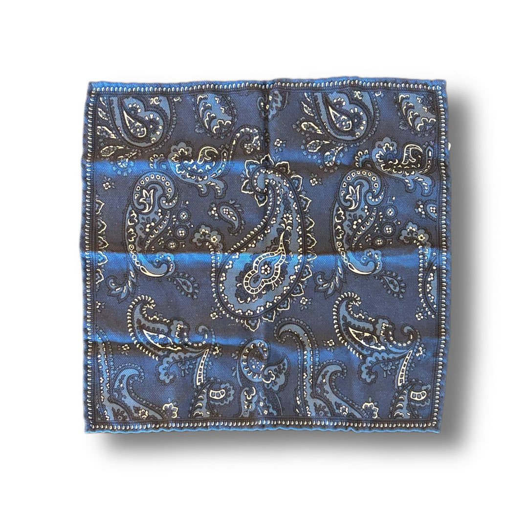Mid Blue Paisley Silk Reversible Pocket Square - Paolo Albizzati