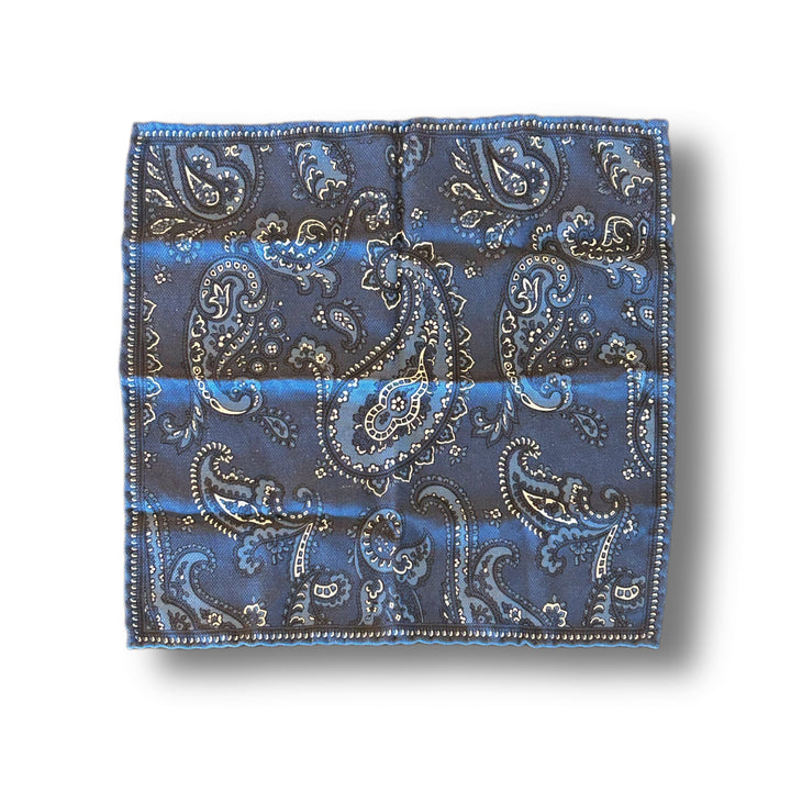 Mid Blue Paisley Silk Reversible Pocket Square - Paolo Albizzati