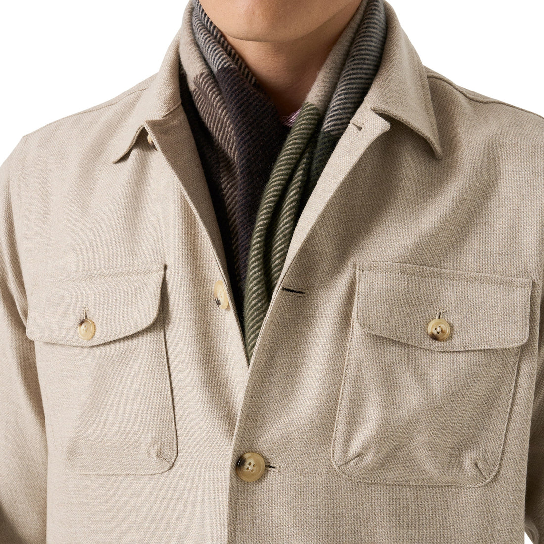 Beige Four Pocket Wool-Cashmere Overshirt - ETON