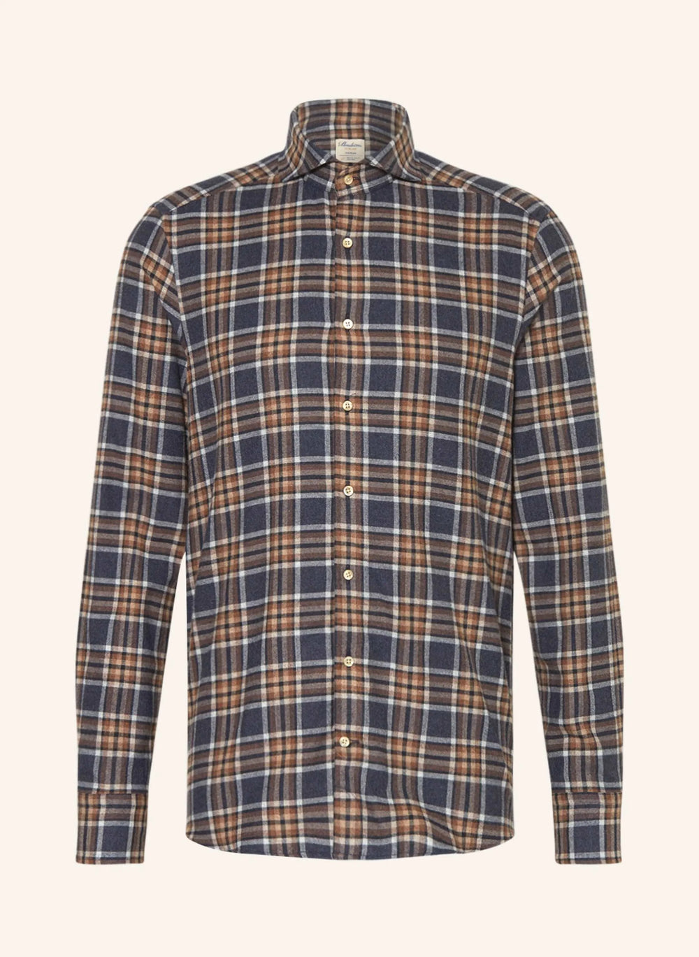 Blue and Copper Checked Fitted Body Flannel Shirt - Stenströms