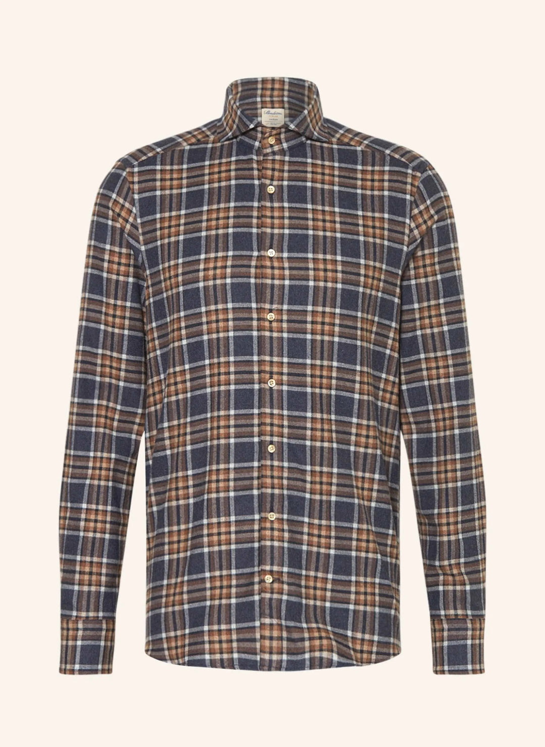 Blue and Copper Checked Fitted Body Flannel Shirt - Stenströms