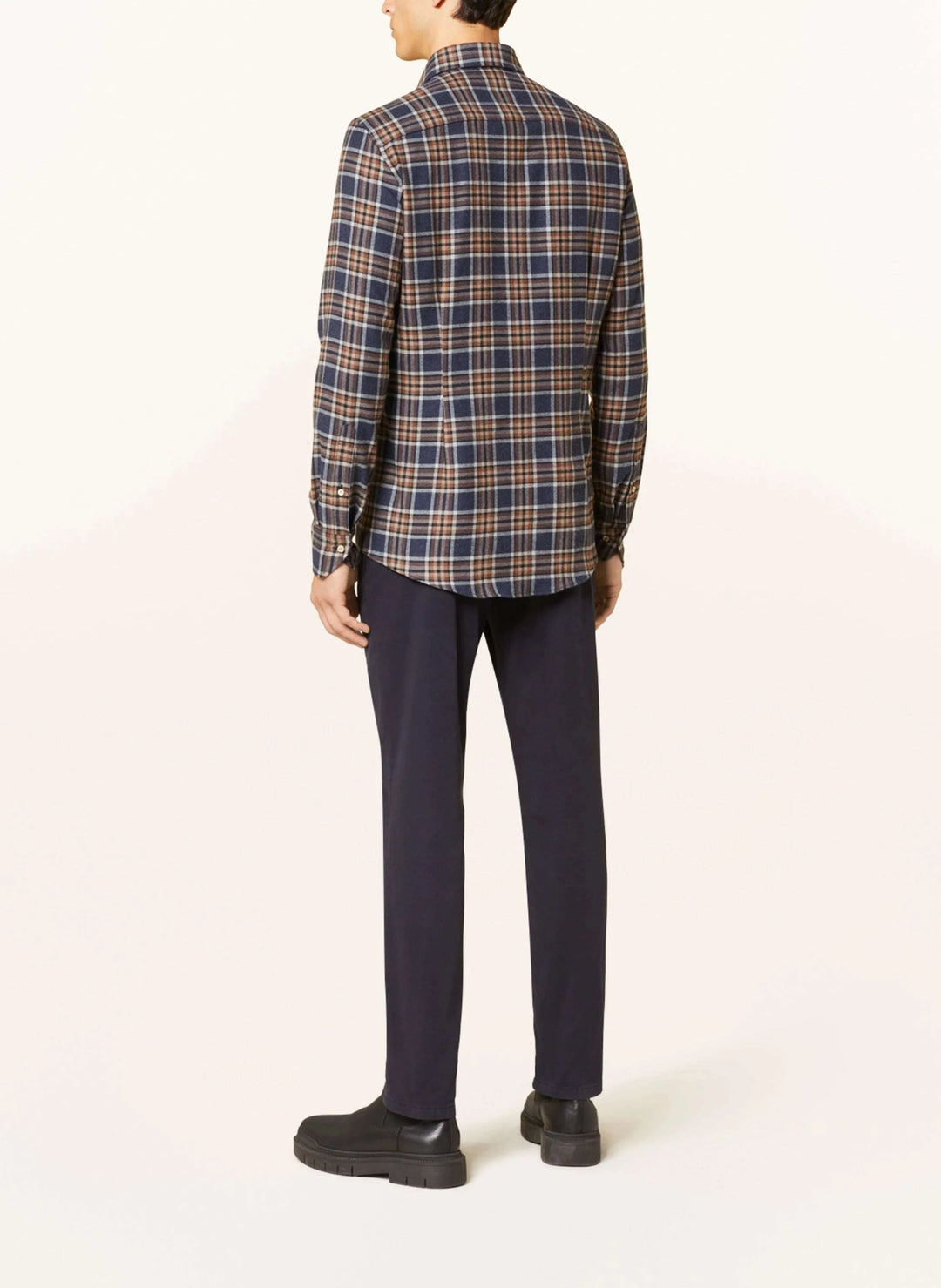 Blue and Copper Checked Fitted Body Flannel Shirt - Stenströms
