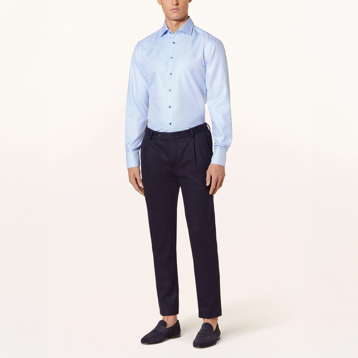Light Blue w/ Contrast Buttons & Trim Fitted Body Shirt - Stenströms