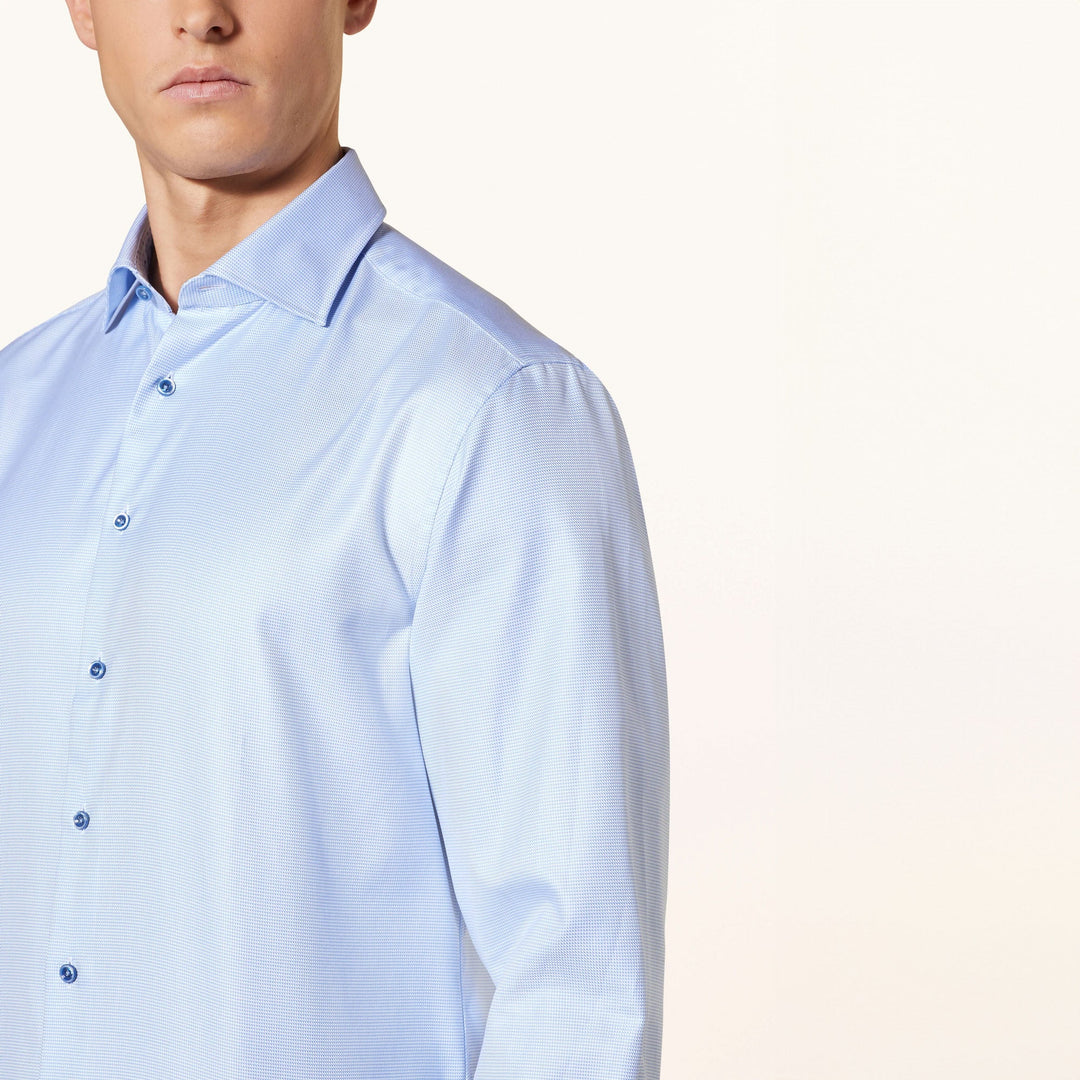 Light Blue w/ Contrast Buttons & Trim Fitted Body Shirt - Stenströms