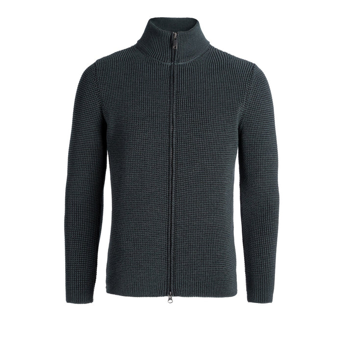 Forest Green Merino Wool Full-Zip Sweater - Phil Petter