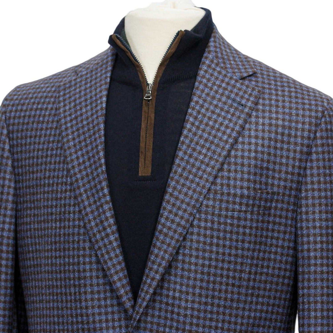 Blue and Brown Microcheck Morton Contemporary Fit Sport Coat - Jack Victor
