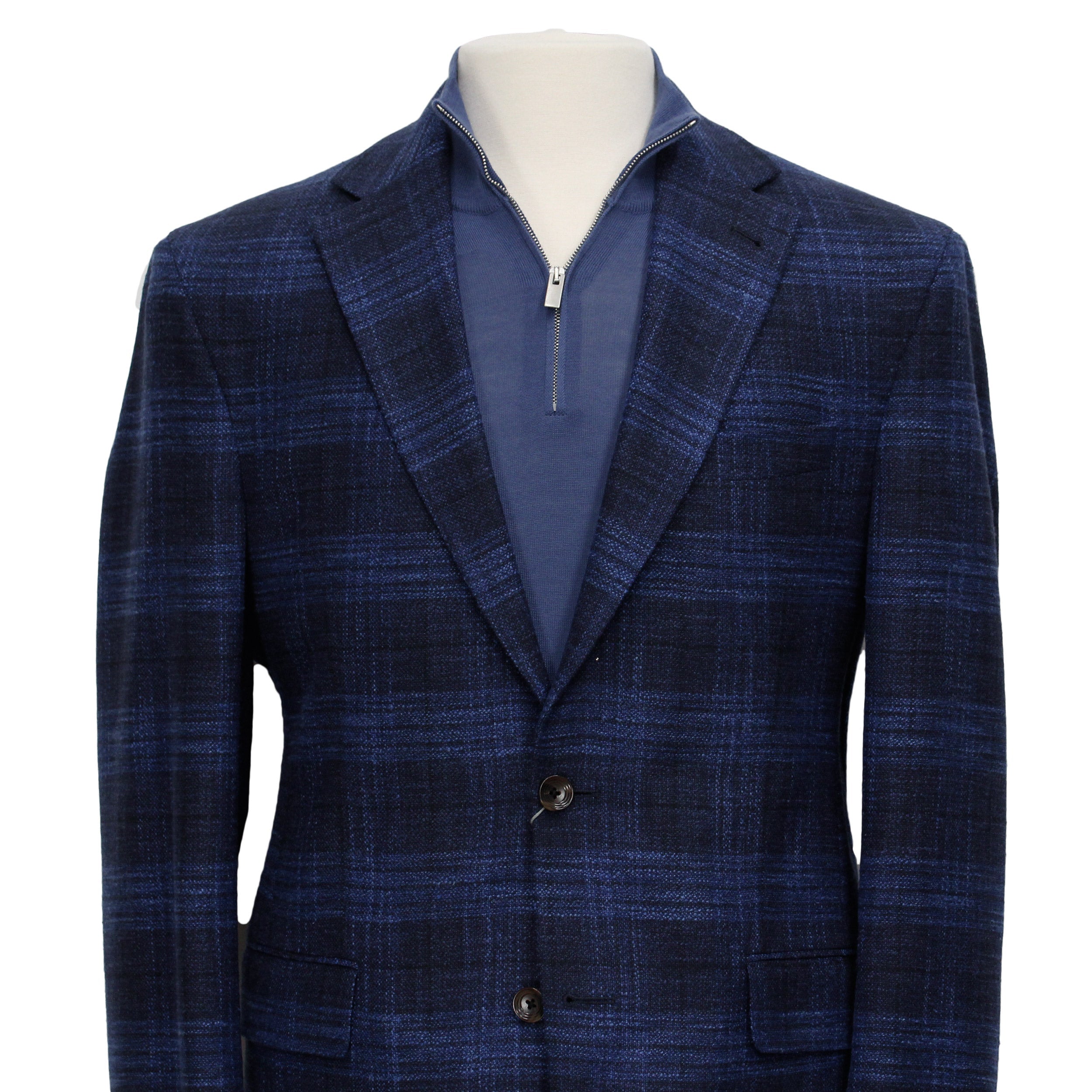 Blue Tonal Plaid Dallas Contemporary Fit Wool-Silk-Cotton Sport Jacket - Jack Victor - Boutique Jacques Last Call