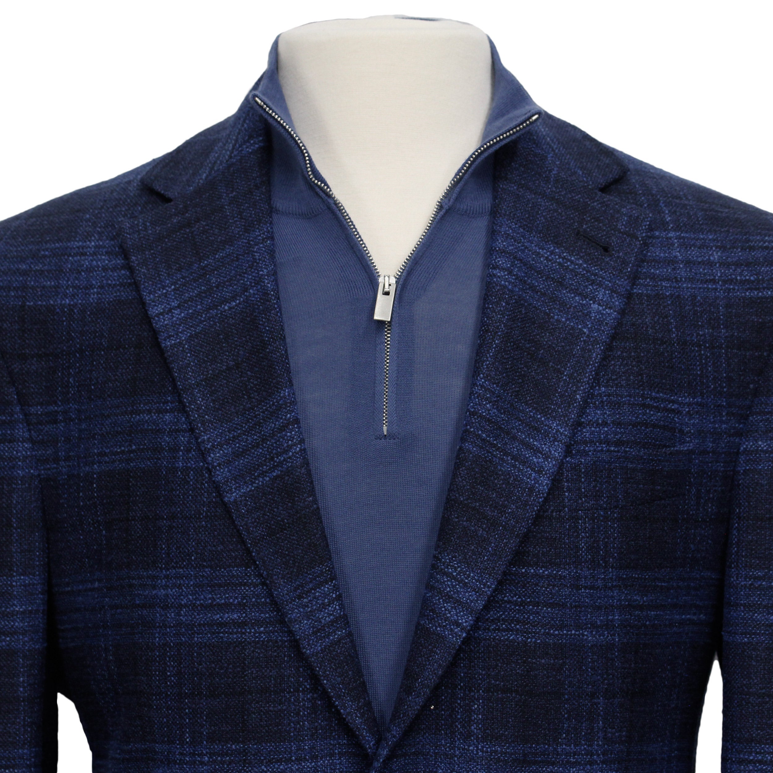Blue Tonal Plaid Dallas Contemporary Fit Wool-Silk-Cotton Sport Jacket - Jack Victor - Boutique Jacques Last Call