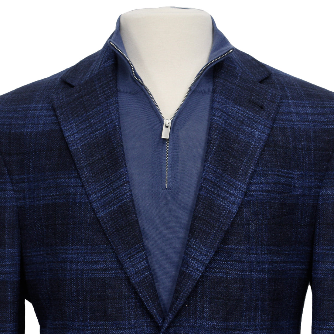 Blue Tonal Plaid Dallas Contemporary Fit Wool-Silk-Cotton Sport Jacket - Jack Victor - Boutique Jacques Last Call