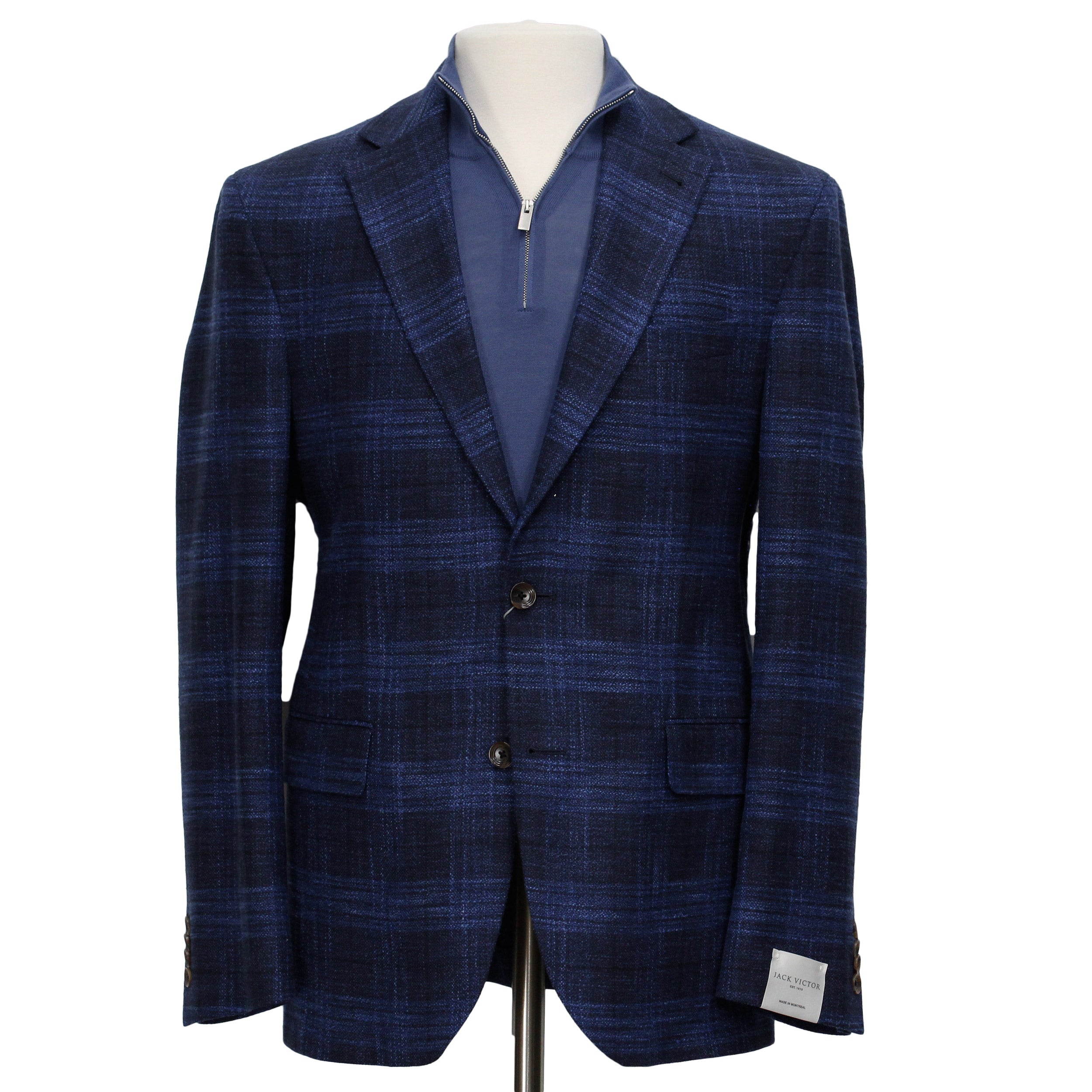 Blue Tonal Plaid Dallas Contemporary Fit Wool-Silk-Cotton Sport Jacket - Jack Victor - Boutique Jacques Last Call