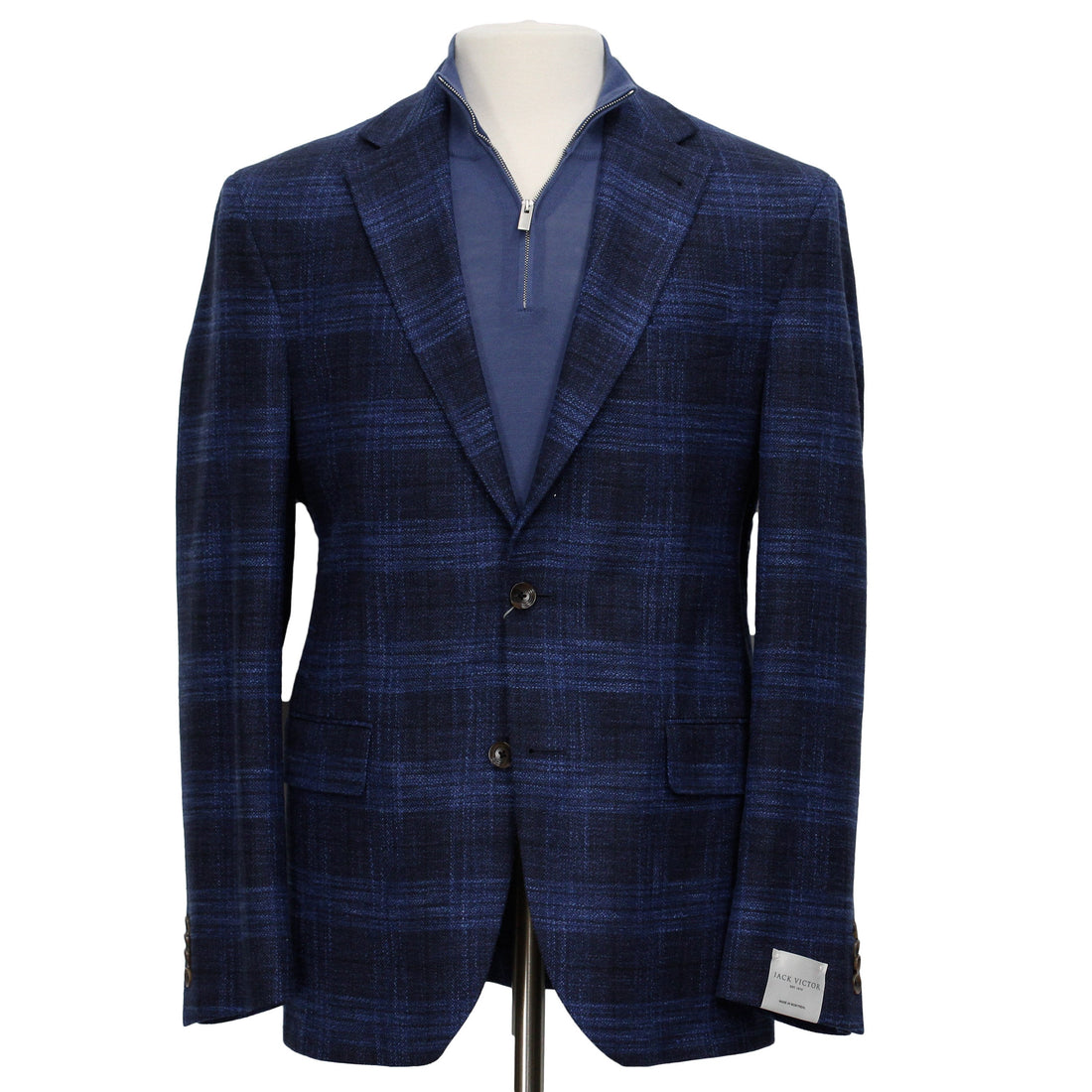 Blue Tonal Plaid Dallas Contemporary Fit Wool-Silk-Cotton Sport Jacket - Jack Victor - Boutique Jacques Last Call