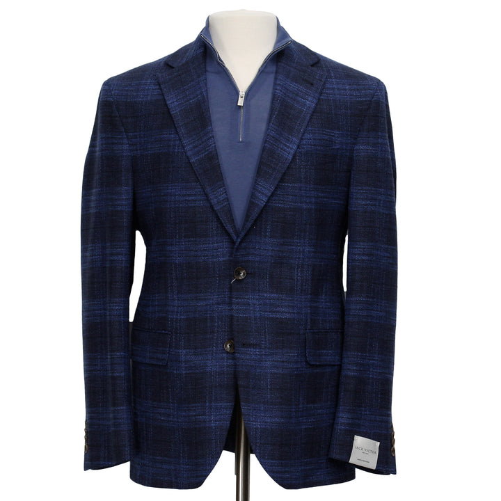 Blue Tonal Plaid Dallas Contemporary Fit Wool-Silk-Cotton Sport Jacket - Jack Victor