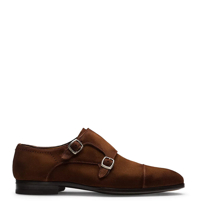 Algarra Cognac Suede Monk-Strap Dress Shoes - Magnanni