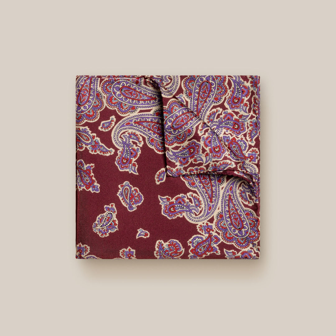 Burgundy & Purple Paisley Silk Pocket Square - ETON