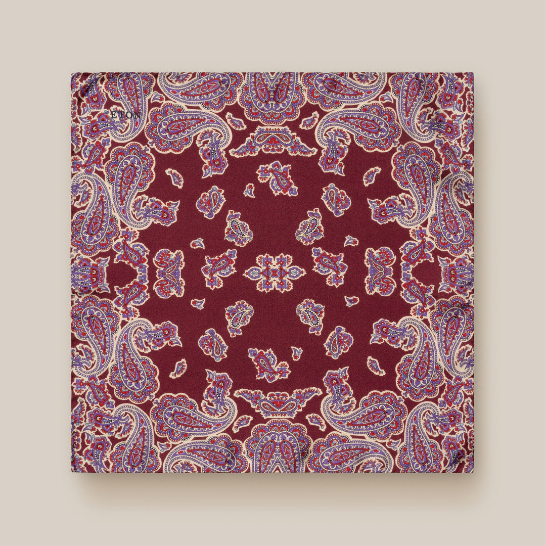 Burgundy & Purple Paisley Silk Pocket Square - ETON