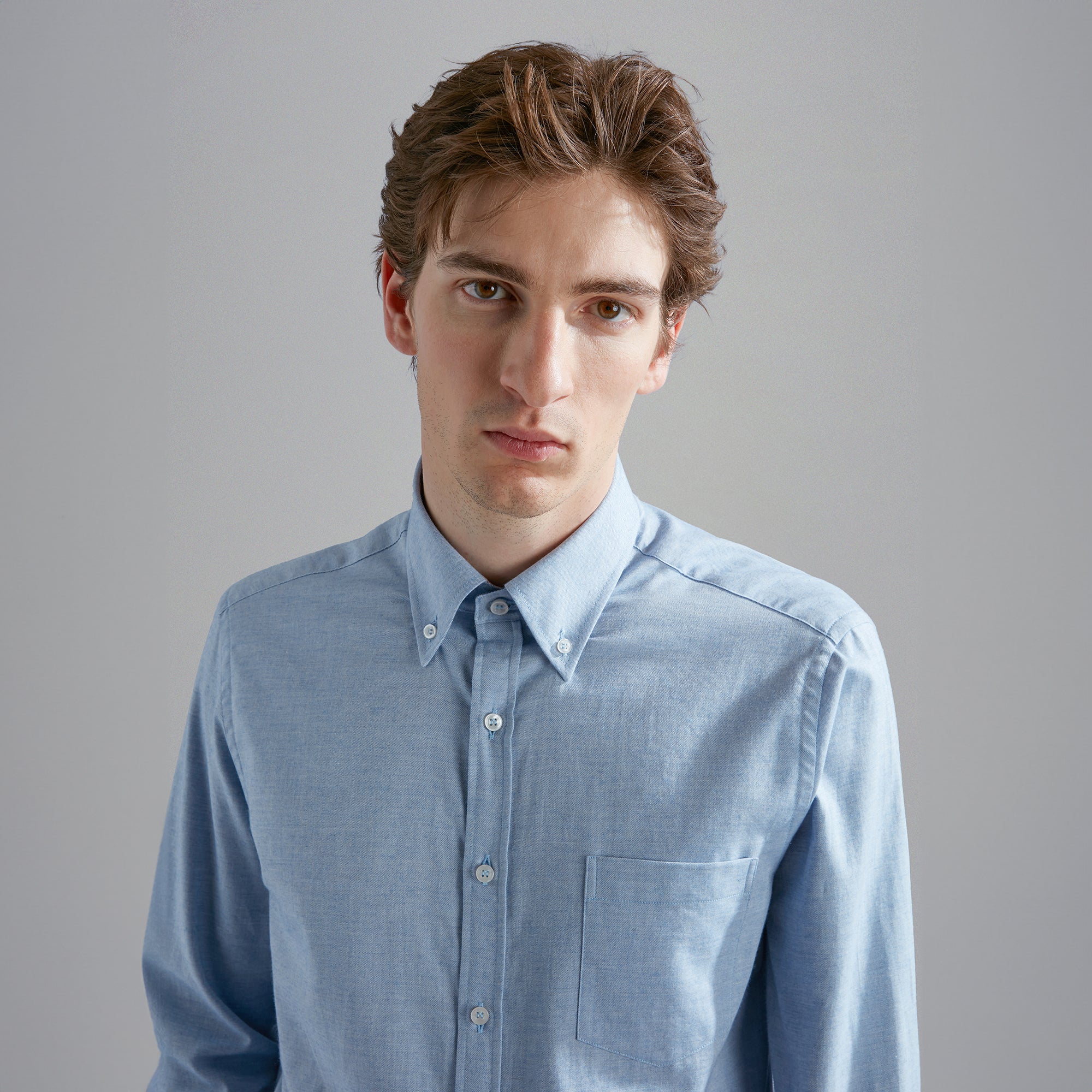Light Blue Flannel Cotton Button-Down Shirt W/ Contrast Trim - Paul & Shark - Boutique Jacques Last Call