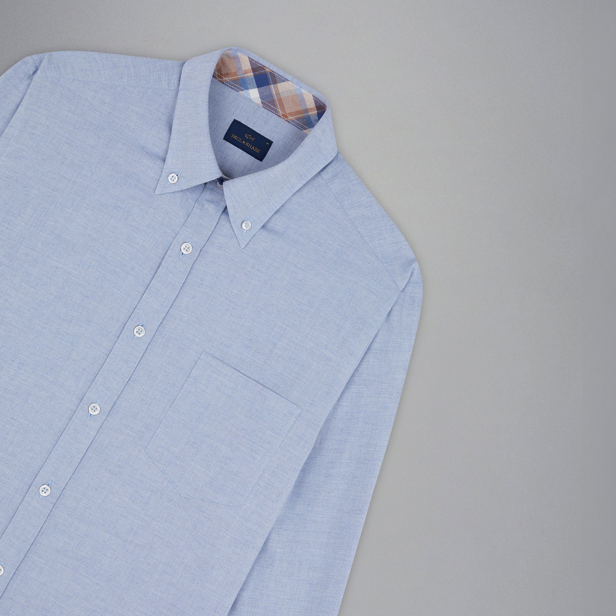 Light Blue Flannel Cotton Button-Down Shirt W/ Contrast Trim - Paul & Shark - Boutique Jacques Last Call