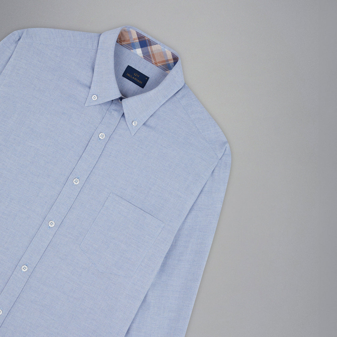 Light Blue Flannel Cotton Button-Down Shirt W/ Contrast Trim - Paul & Shark - Boutique Jacques Last Call