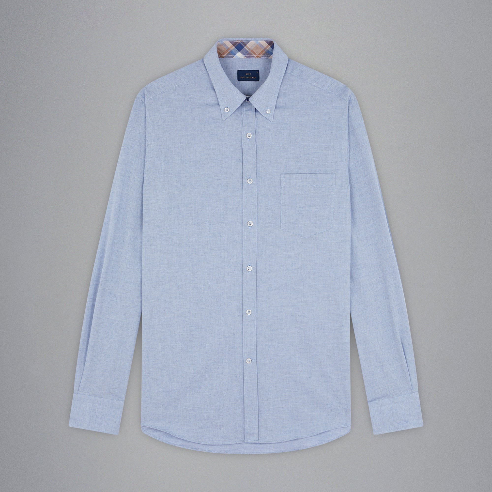 Light Blue Flannel Cotton Button-Down Shirt W/ Contrast Trim - Paul & Shark - Boutique Jacques Last Call