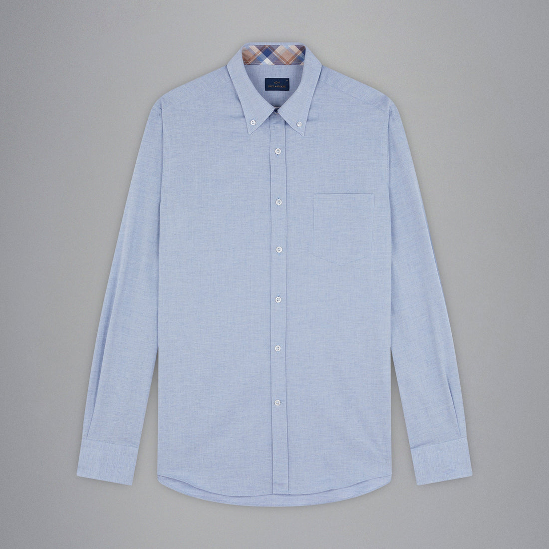 Light Blue Flannel Cotton Button-Down Shirt W/ Contrast Trim - Paul & Shark - Boutique Jacques Last Call