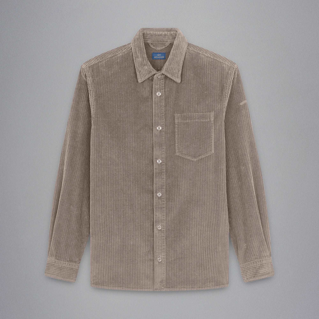 Beige Cotton-Stretch Corduroy Overshirt w/ Moon Badge - Paul & Shark