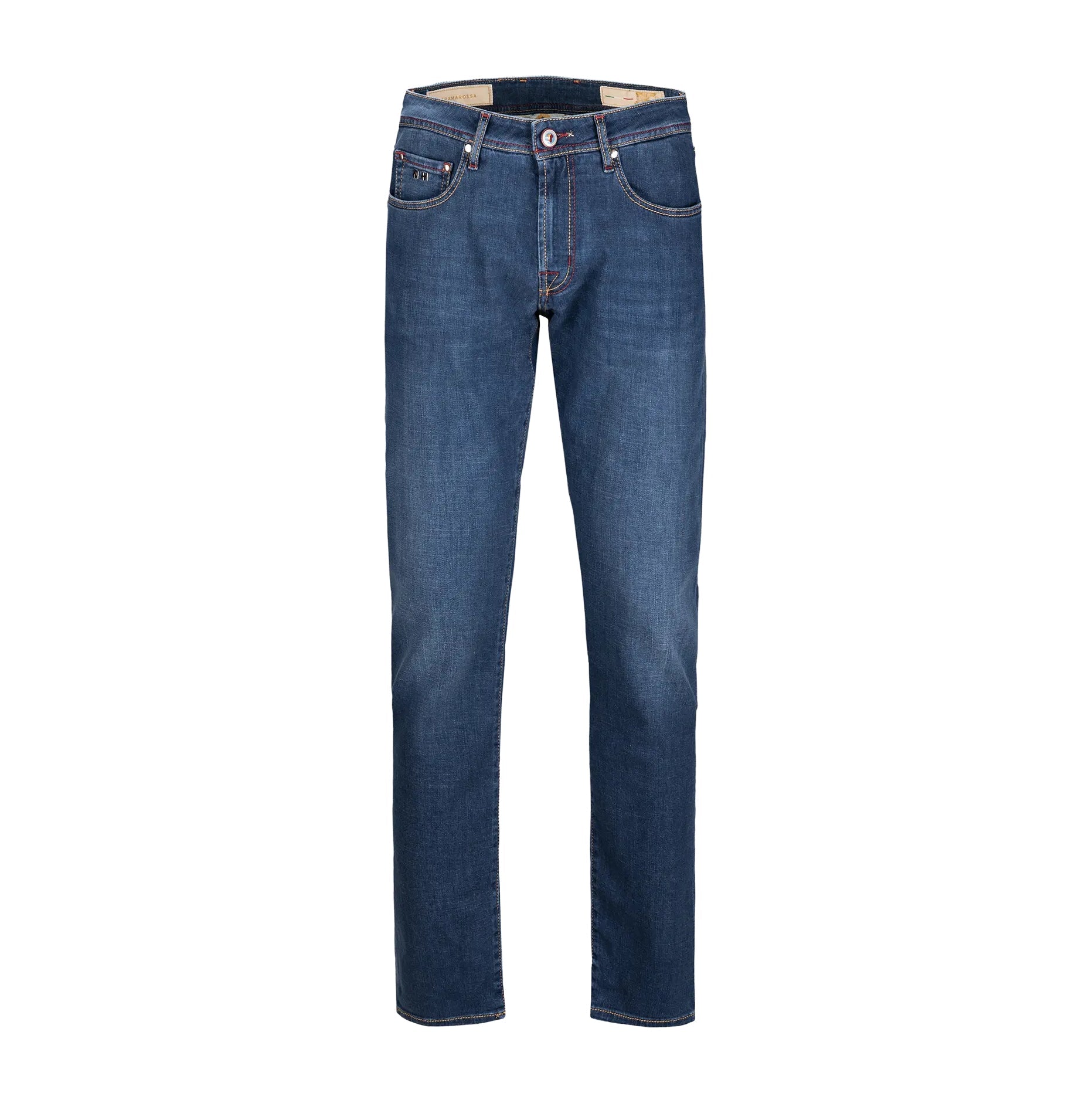 Mid Blue Pop Art Motif Leonardo Slim Fit Super-Stretch Denim - TRAMAROSSA - Boutique Jacques International