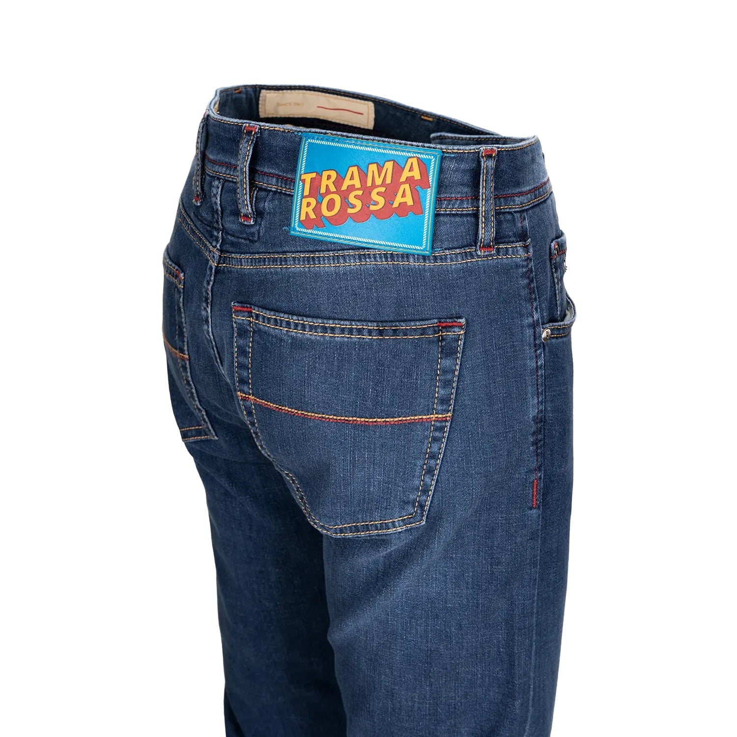 Mid Blue Pop Art Motif Leonardo Slim Fit Super-Stretch Denim - TRAMAROSSA - Boutique Jacques International