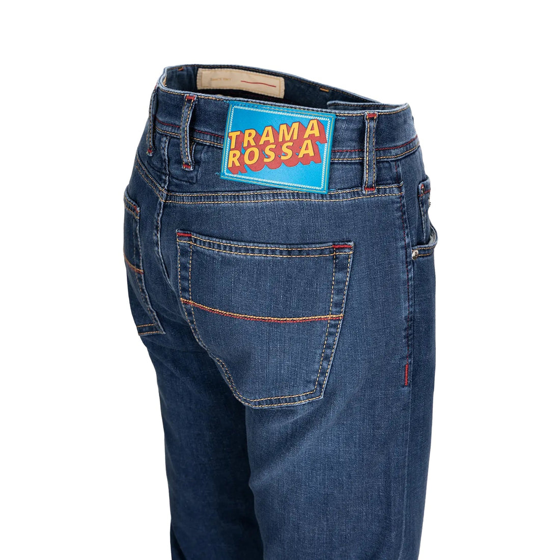 Mid Blue Pop Art Motif Leonardo Slim Fit Super-Stretch Denim - TRAMAROSSA - Boutique Jacques International