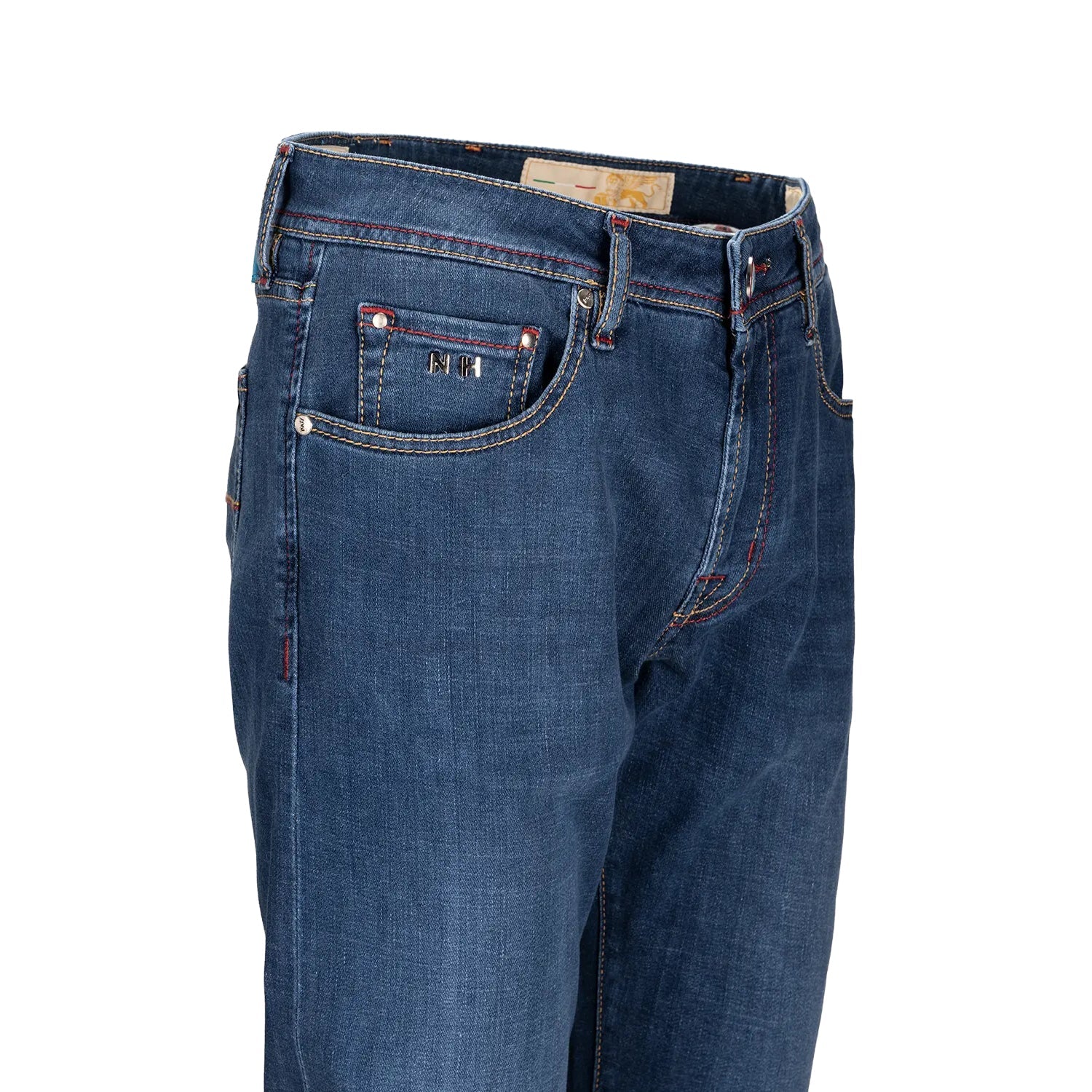 Mid Blue Pop Art Motif Leonardo Slim Fit Super-Stretch Denim - TRAMAROSSA - Boutique Jacques International
