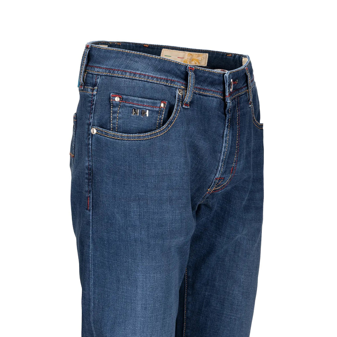 Mid Blue Pop Art Motif Leonardo Slim Fit Super-Stretch Denim - TRAMAROSSA - Boutique Jacques International