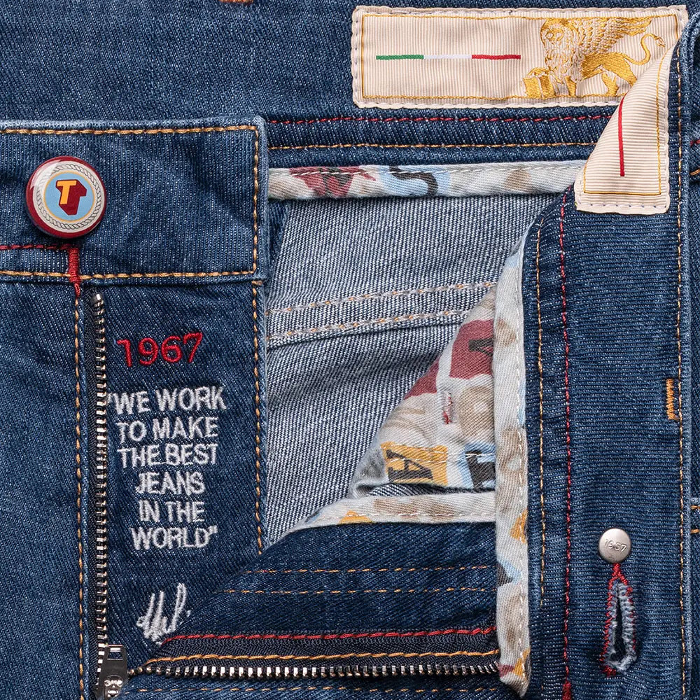 Mid Blue Pop Art Motif Leonardo Slim Fit Super-Stretch Denim - TRAMAROSSA - Boutique Jacques International