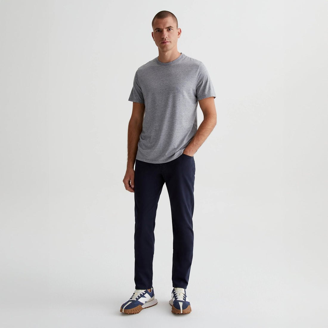 New Navy Modern Slim Tellis Sueded Pants - AG