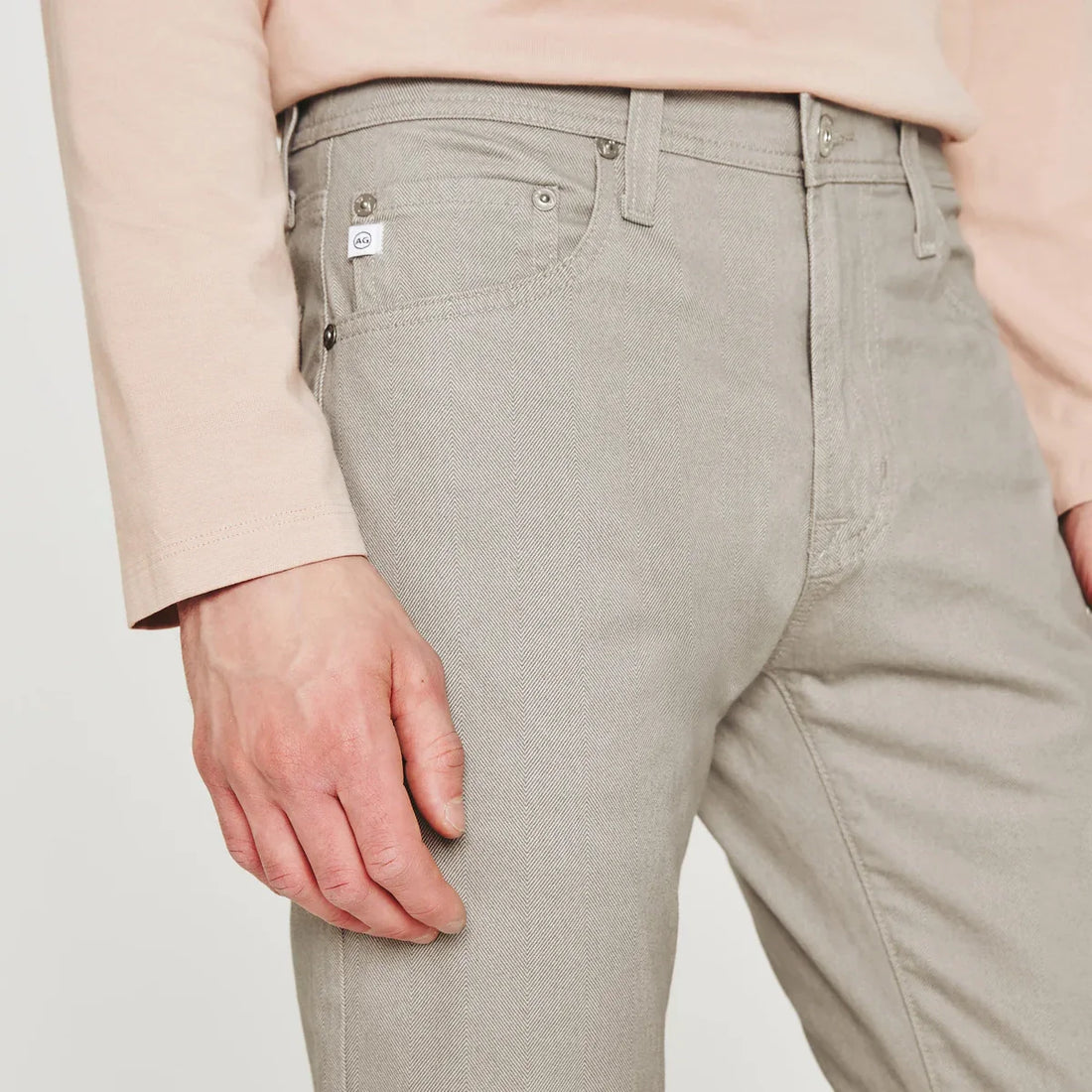 Culver Taupe Herringbone Patterned Modern Slim Tellis Sueded Pants - AG - Boutique Jacques Last Call
