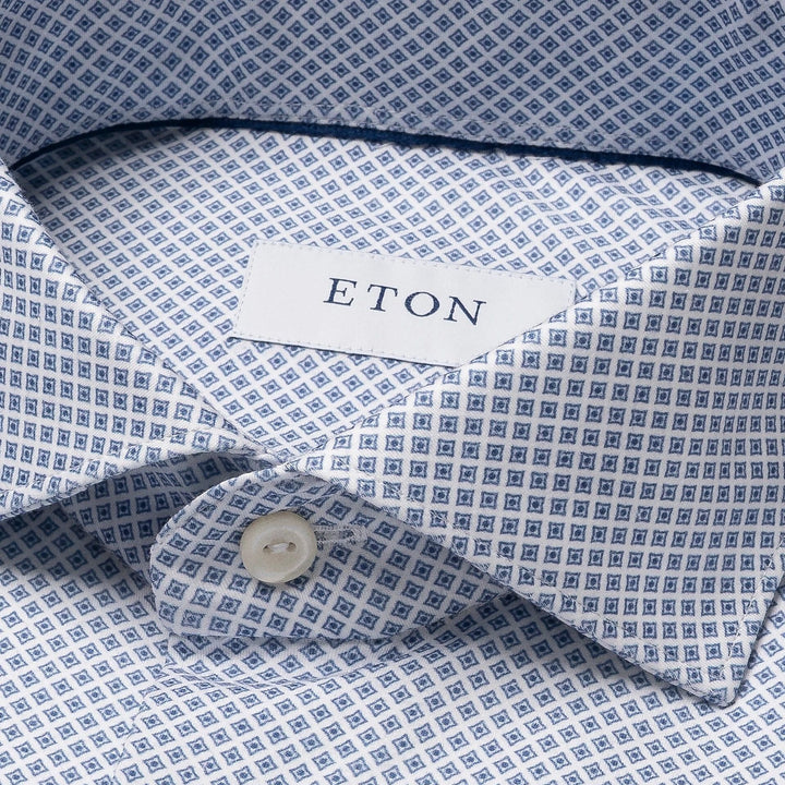 Light Blue Geometric Cotton Four-Way Stretch Slim Fit Shirt - ETON