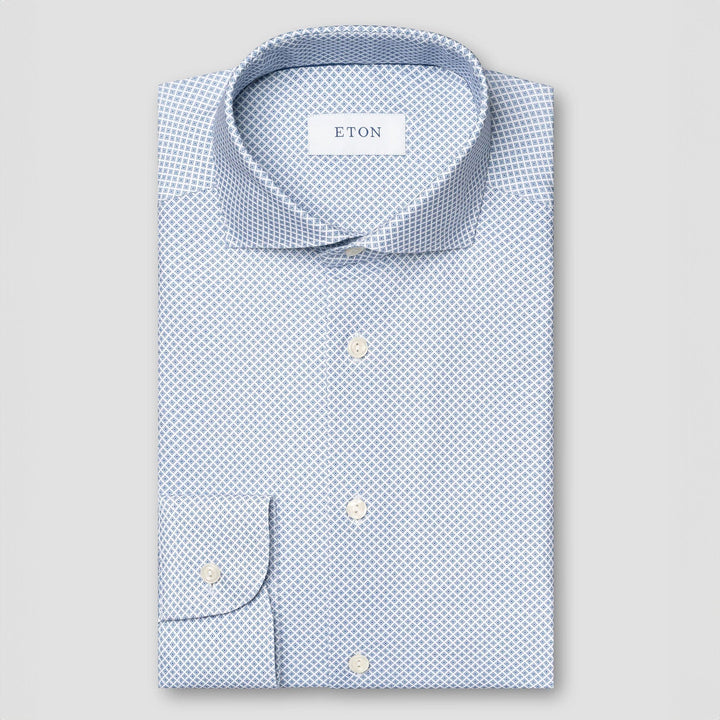 Light Blue Geometric Cotton Four-Way Stretch Slim Fit Shirt - ETON