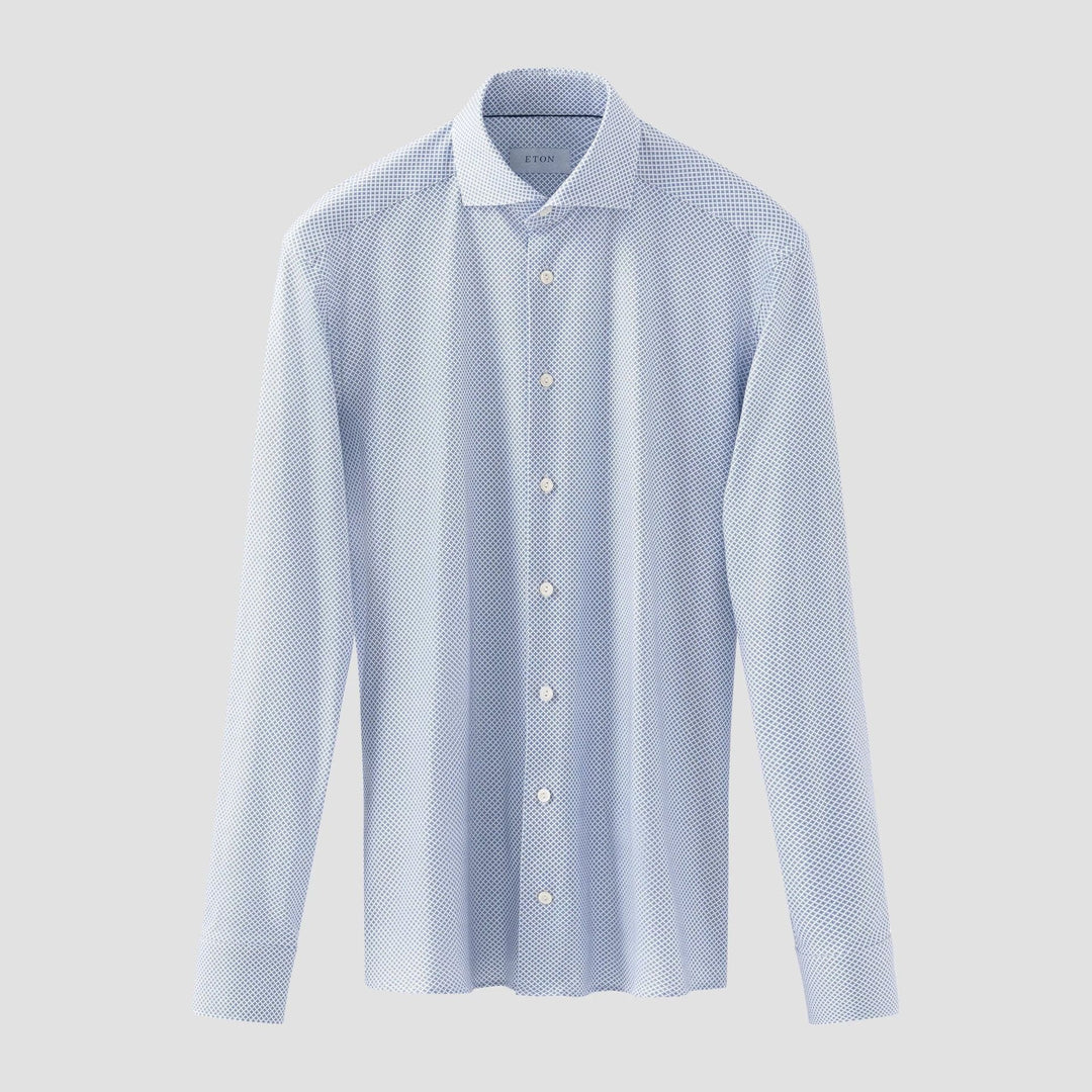 Light Blue Geometric Cotton Four-Way Stretch Slim Fit Shirt - ETON