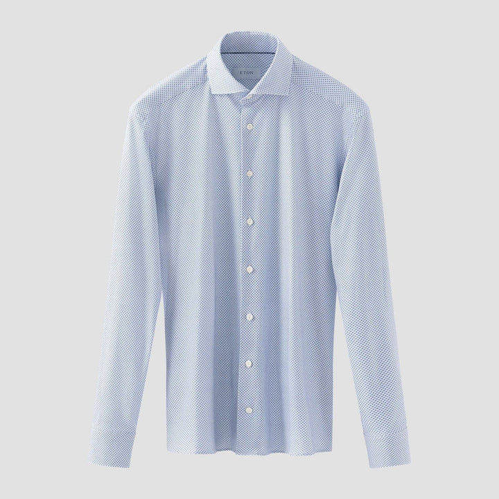 Light Blue Geometric Cotton Four-Way Stretch Slim Fit Shirt - ETON