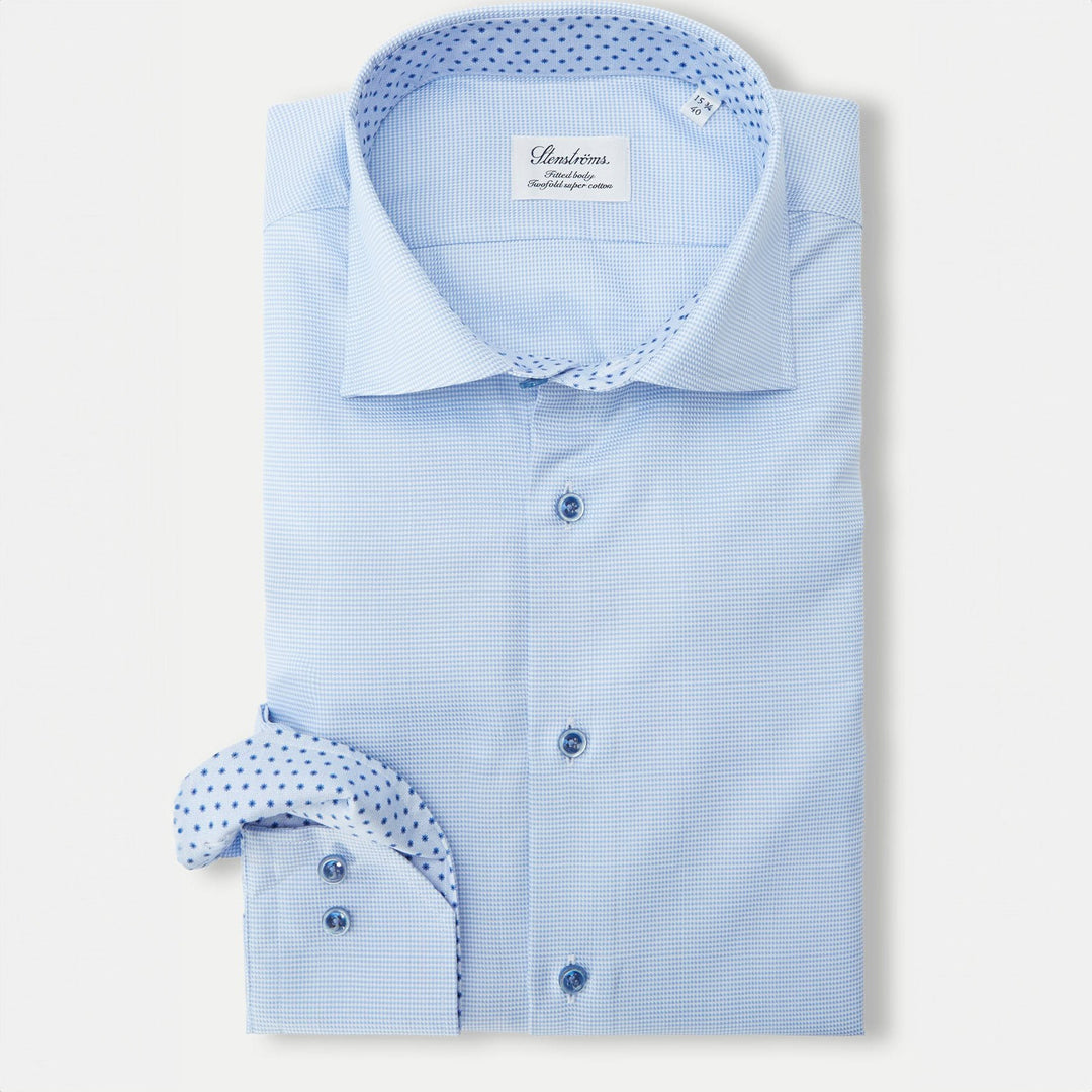 Light Blue w/ Contrast Buttons & Trim Fitted Body Shirt - Stenströms
