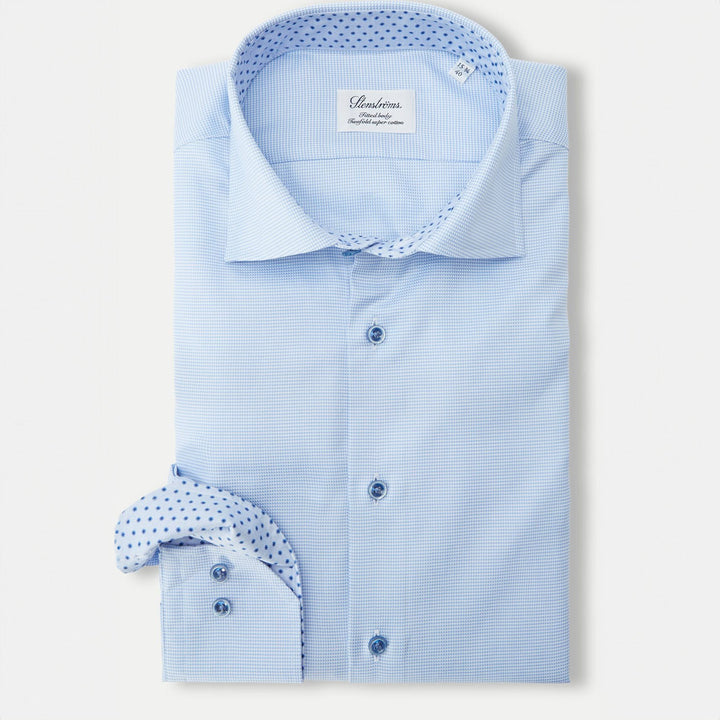 Light Blue w/ Contrast Buttons & Trim Fitted Body Shirt - Stenströms
