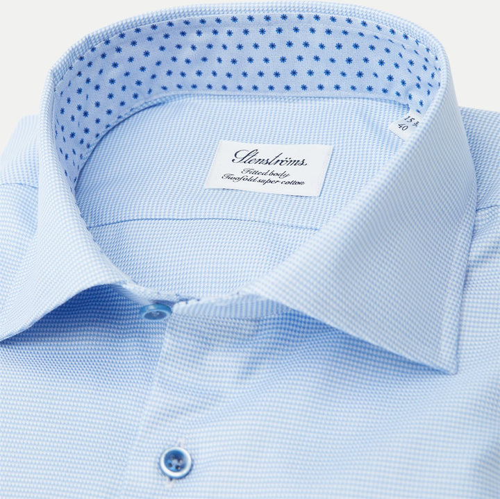 Light Blue w/ Contrast Buttons & Trim Fitted Body Shirt - Stenströms