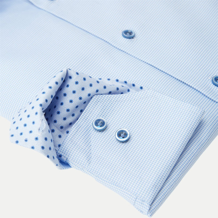 Light Blue w/ Contrast Buttons & Trim Fitted Body Shirt - Stenströms