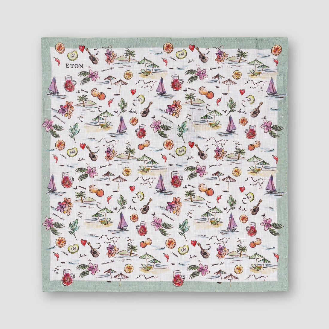 Multicolour Summer Beach Motif Linen Pocket Square - ETON
