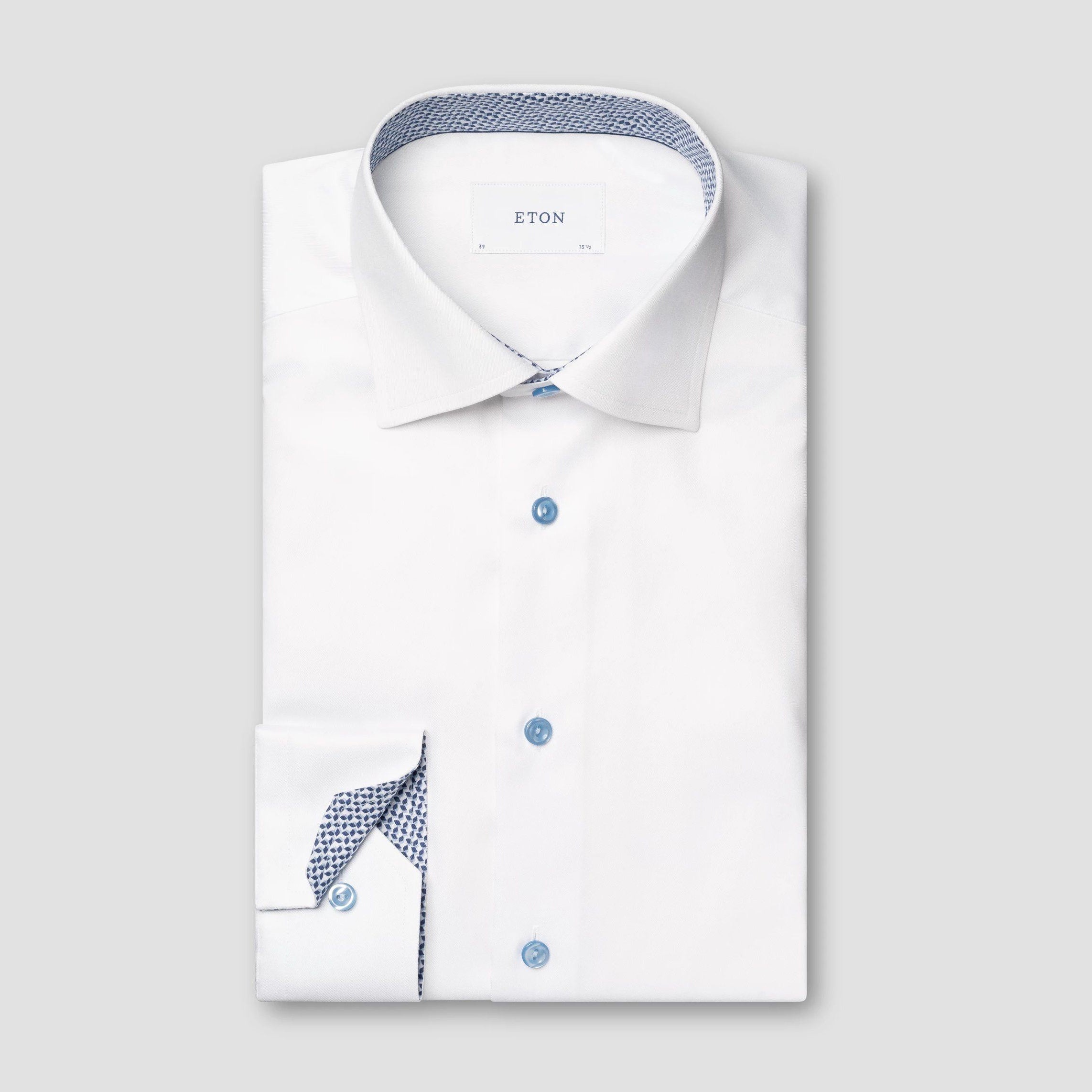 White Solid Geometric Effect Signature Twill Slim Fit Shirt
