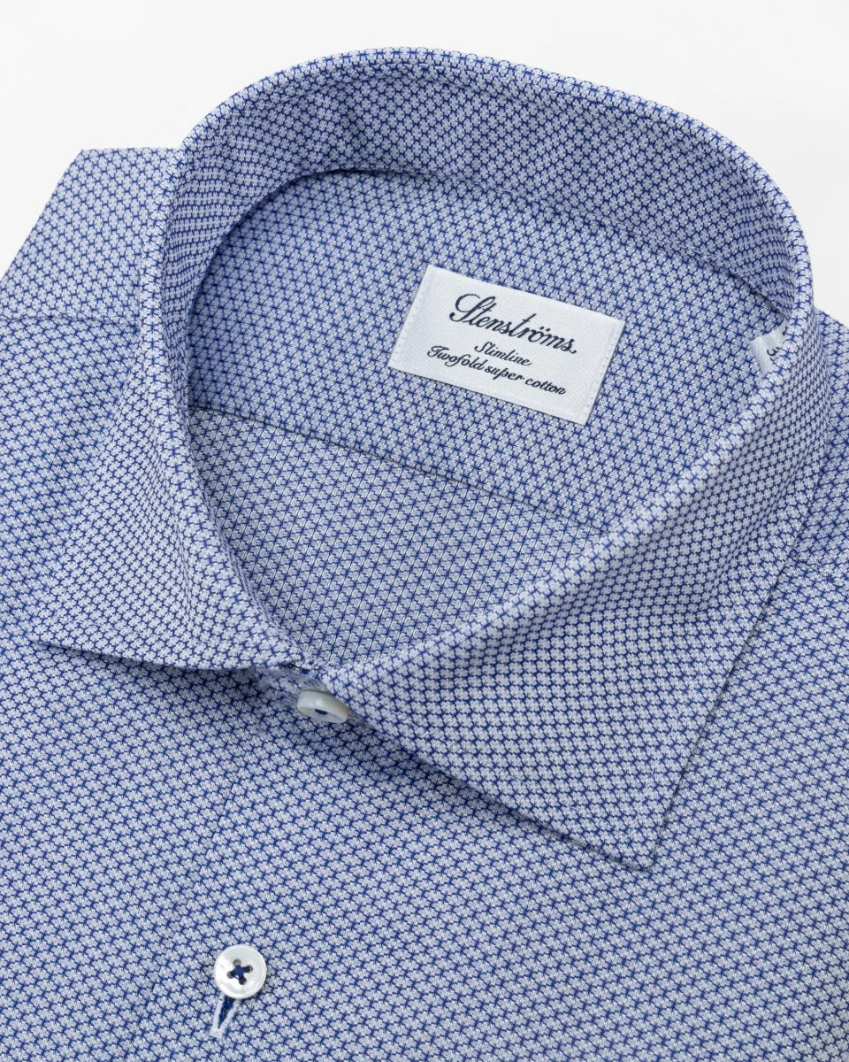Blue Patterned Slimline Shirt- Stenströms - Boutique Jacques Last Call