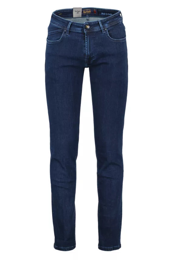 Dark Blue Wash With Blue Stitching Rubens Cotton Slim Fit Jeans - Re-Hash - Boutique Jacques Last Call
