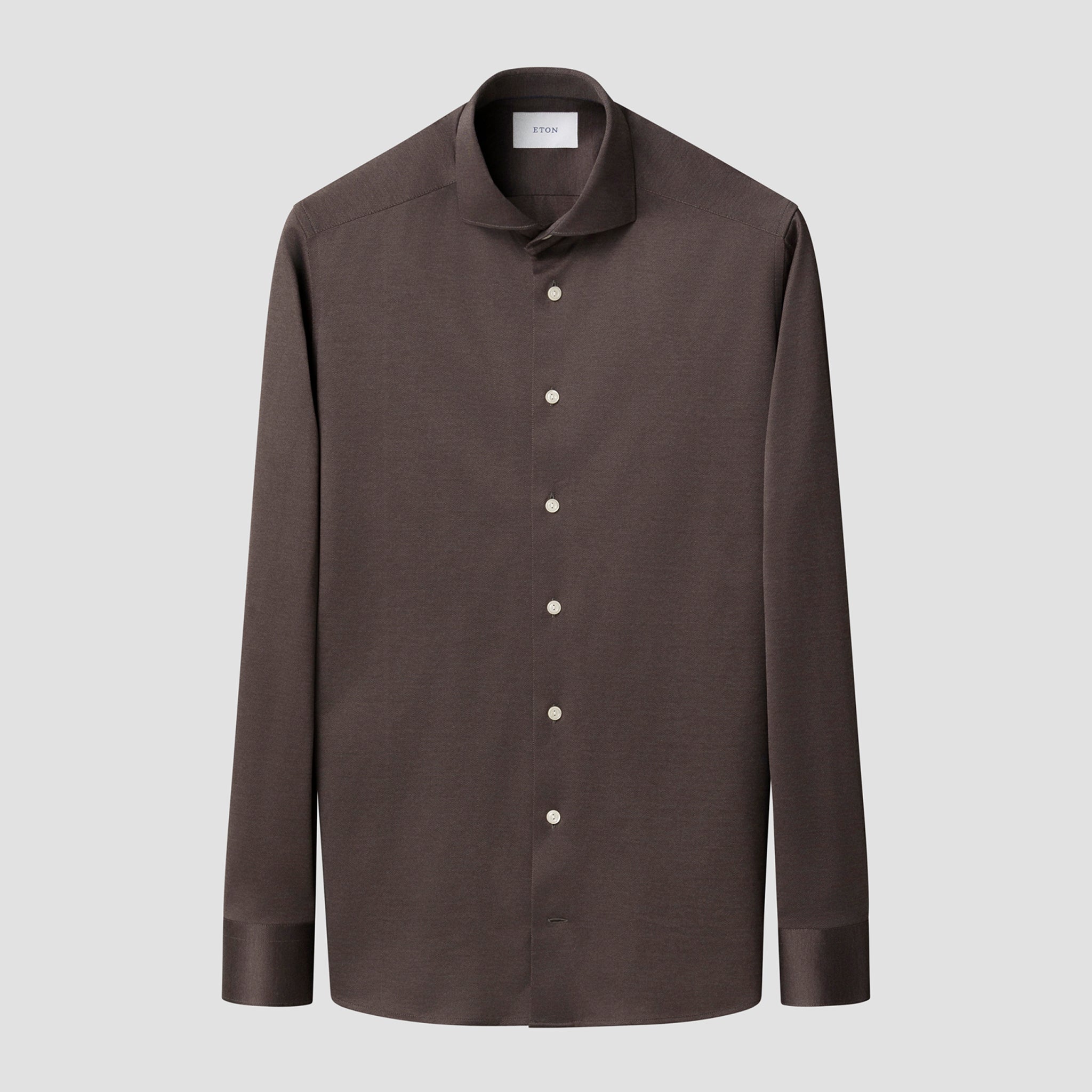 Dark Brown Filo Di Scozia Cotton Knit Slim Fit Shirt - ETON